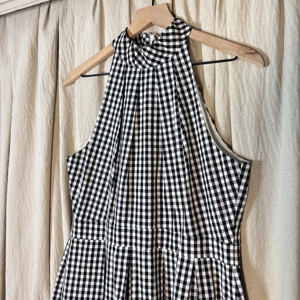 Black White Gingham Halter Midi Dress Fit Flare Cotton 10